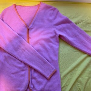 Cashmere pink Women's cardigan with orange trim